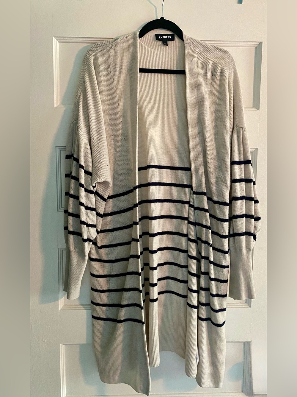 Express Cream Cardigan with Navy Horizontal Stripes